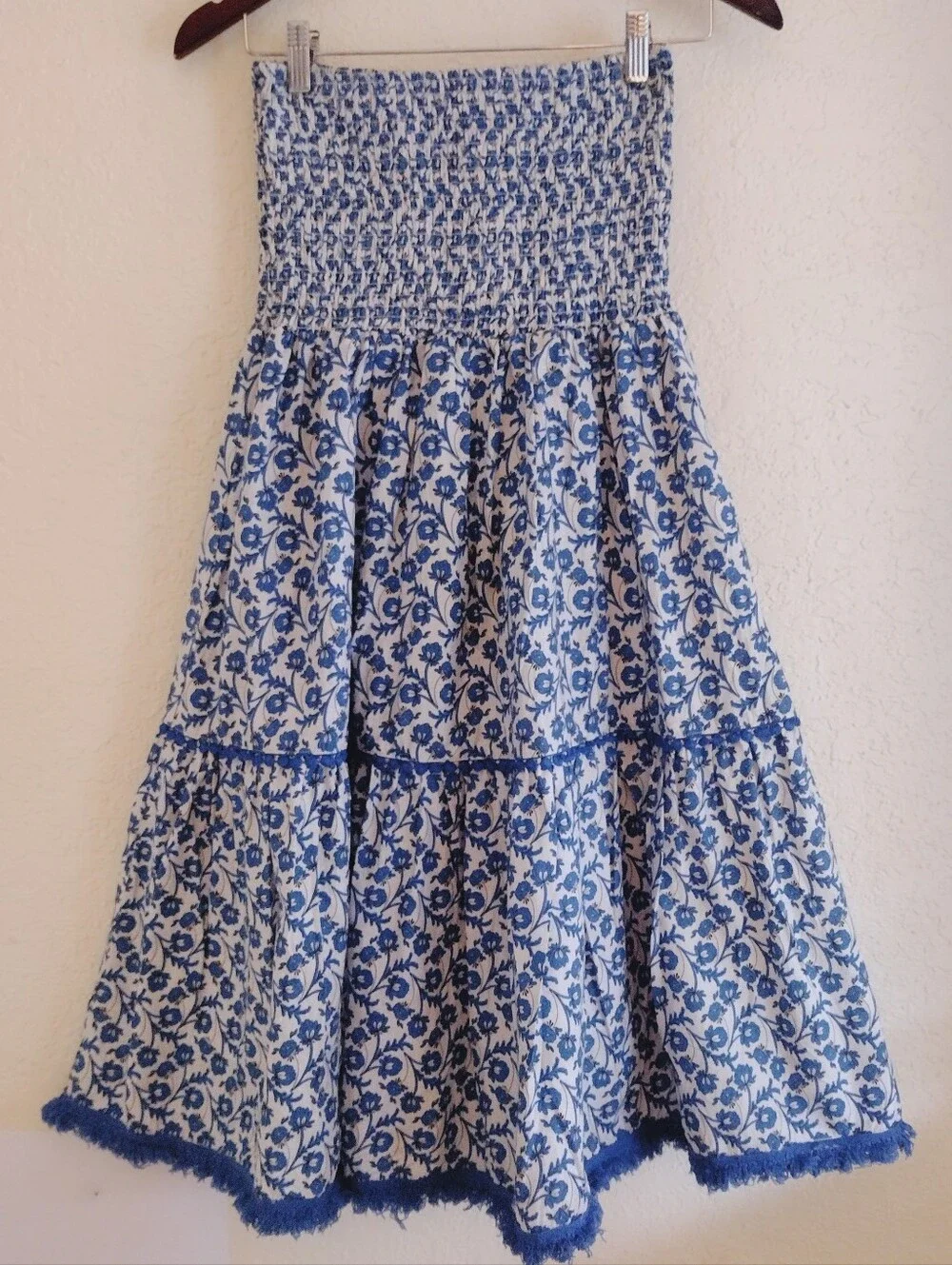 Ina i:na Blue & White Strapless Floral Tiered Dress